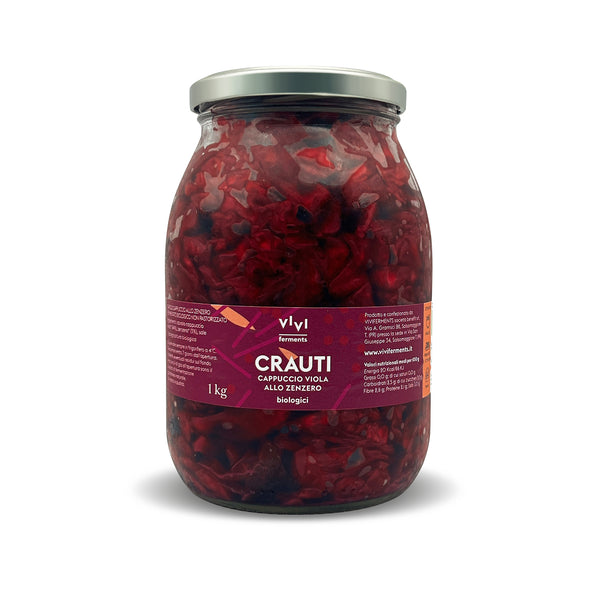 Organic PURPLE CABBAGE SAUERKRAUT WITH GINGER (1kg jar)
