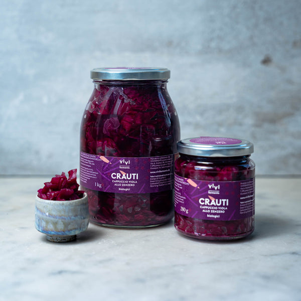 CRAUTI DI CAPPUCCIO VIOLA ALLO ZENZERO biologici (vaso da 1 kg)